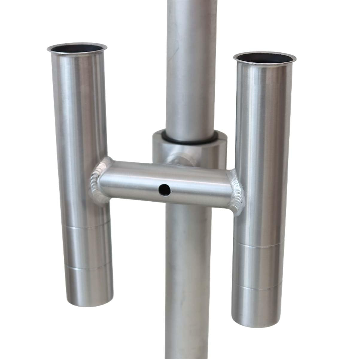 T-Top fishing Rod Holder Twin Aluminum clamp-on fit 1-1/2",1-7/8",2" inch horizontal or vertical fishing tower/leaning post/rail white black anodized (Silver Anodized)