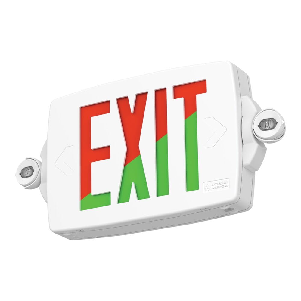 Lithonia Lighting Quantum LED Exit Sign Emergency Light Combo, Exit Sign and Emergency Lights, 2-Head Fixture, Red/Green Selectable Letters, High Output Battery, White (LHQM S W RG MVOLT HO M6)