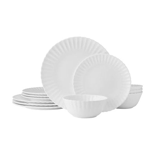 Mikasa Isadora Scalloped Bone China Lightweight Chip Resistant 12 Piece Dinnerware Set, Service for 4