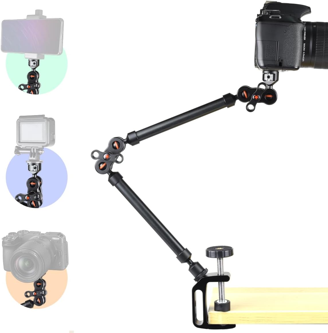 Akeipho 21"/53cm Adjustable Magic Arm with Super Clamp, Overhead Phone Mount, Heavy Duty Desk Camera Mount