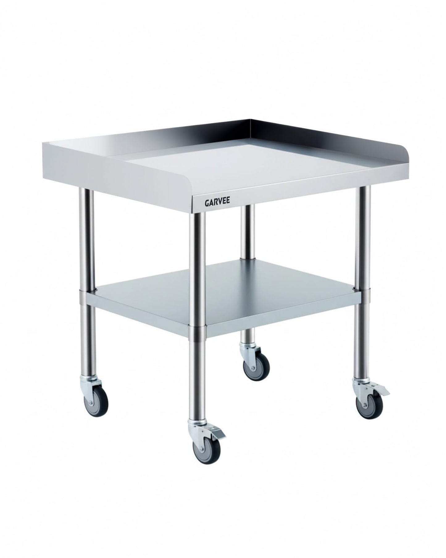 24 x 36 x 26 Inch Stainless Steel Work Table with Wheels, 3-Sided Backsplash and Adjustable Undershelf, Heavy Duty Commercial Prep Worktable for Kitchen, Restaurant, Garage