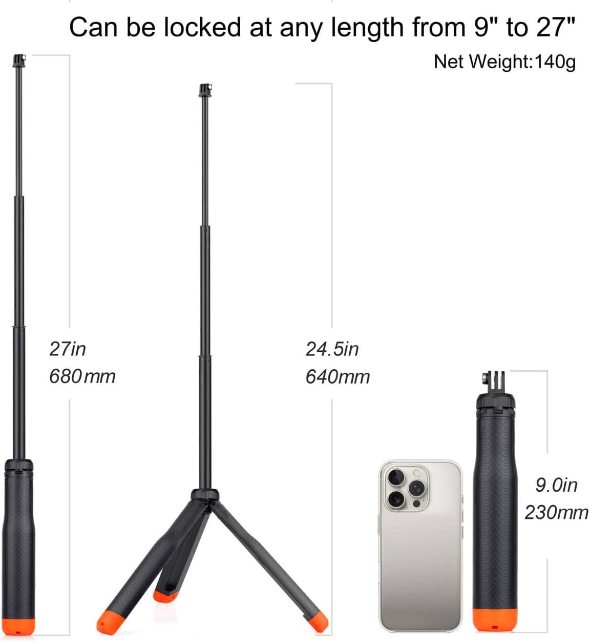 YALLSAME 13 12 11 10 9 8 6 5 4, EK7000, 4 1 Floating Selfie Stick for GoPro Hero Mini Max Fusion Session, DJI OSMO