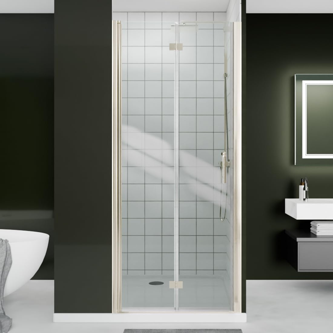 ComfyStyle Frameless Bifold Glass Shower Door 32-34" W x 72" H, 1/4" Clear SGCC Tempered Glass, Folding Pivot Swing Design, Space Saving Shower Glass Door for Small Bathrooms