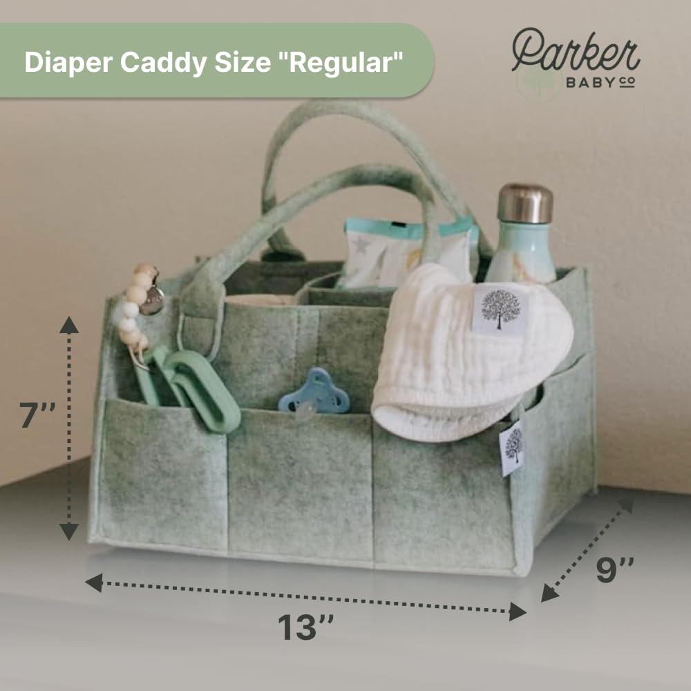 Parker Baby Diaper Caddy - Stylish Nursery Storage Bin & Car Organizer for Diapers - Sage Green