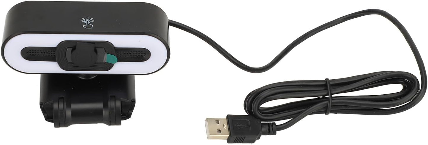ASHATA 4K Digital Zoom, Webcam Built in Microphone, Super Bright Fill Light Auto Beauty USB PC Camera for Laptop