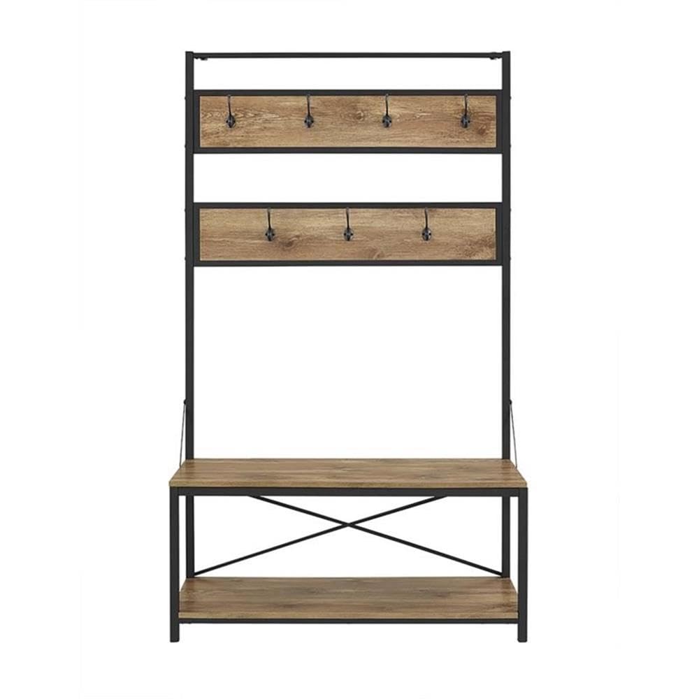 Walker Edison August Modern Farmhouse X Back Hall Tree with Bench, 72 Inch, Barnwood