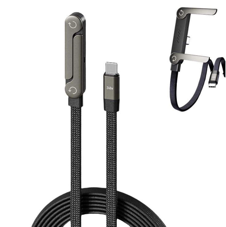 2 1 240W 2026 Sideways Phone Charger, in Invisible Holder Charger Cable, Braided Fast Charge Cable with Built-in Phone