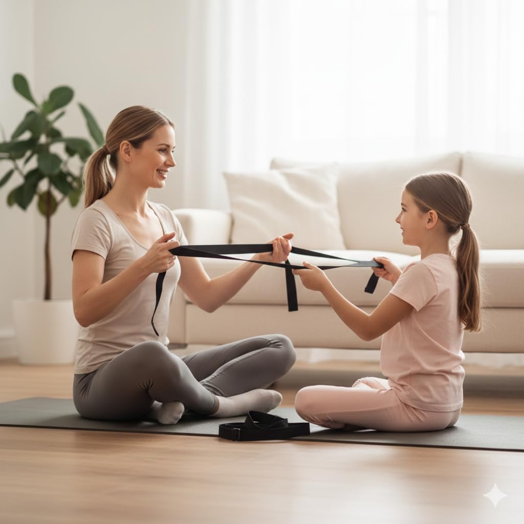 Fabric Stretch Strap for Physical Therapy & Yoga, Non-Elastic Loop Strap for Flexibility, Mobility & Rehab, Full Body Stretching Aid