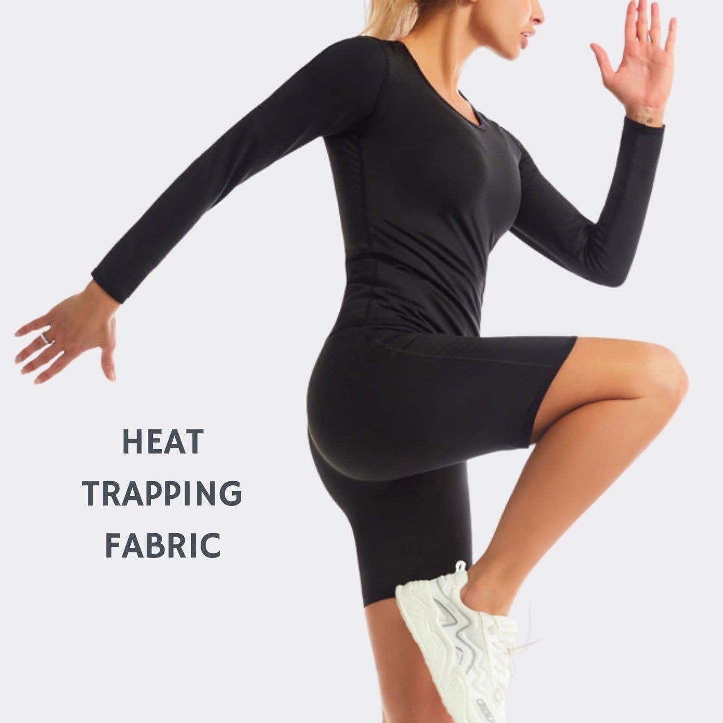 Nano Hertz Sauna Sweat Suit Shapewear Top Trainer Workout Body Shaper Sweatsuit Long Sleeve Shirt Women