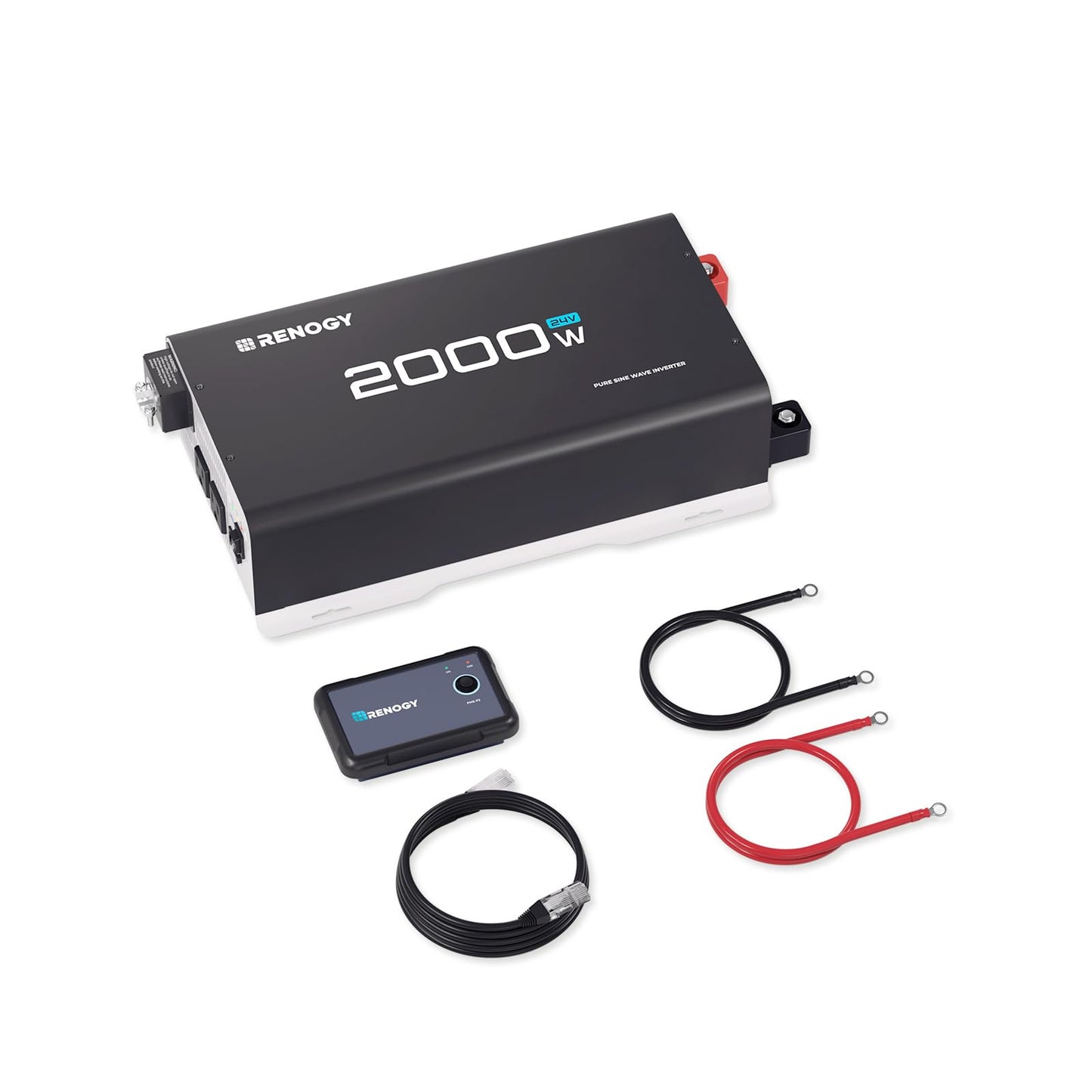 Renogy 2000W 24V Pure Sine Wave Inverter, 4000W Peak Power, 92% Energy Efficiency, with 2 AC Outputs, Remote Control, RV Truck Marine Camping