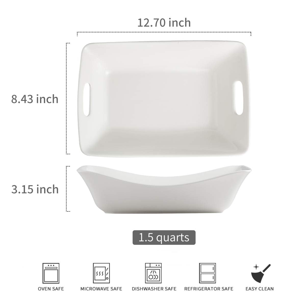 YHOSSEUN Large Serving Bowls with Handles White Serving Dishes For Entertaining, 1.5 Quarts Ceramic Bowl Set Rectangle Serving Platter for Thanksgiving, 2 Pack
