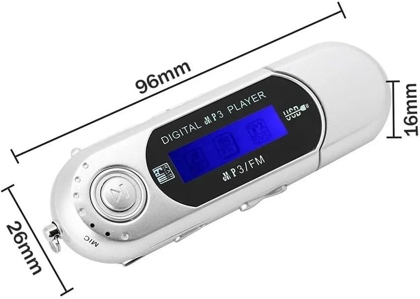 UCCKEYI 1PC 2.0 MP3 32GB 20 USB Digital Music Player Portable LCD Screen Support TF Card and FM Radio,Use Hours,Silver