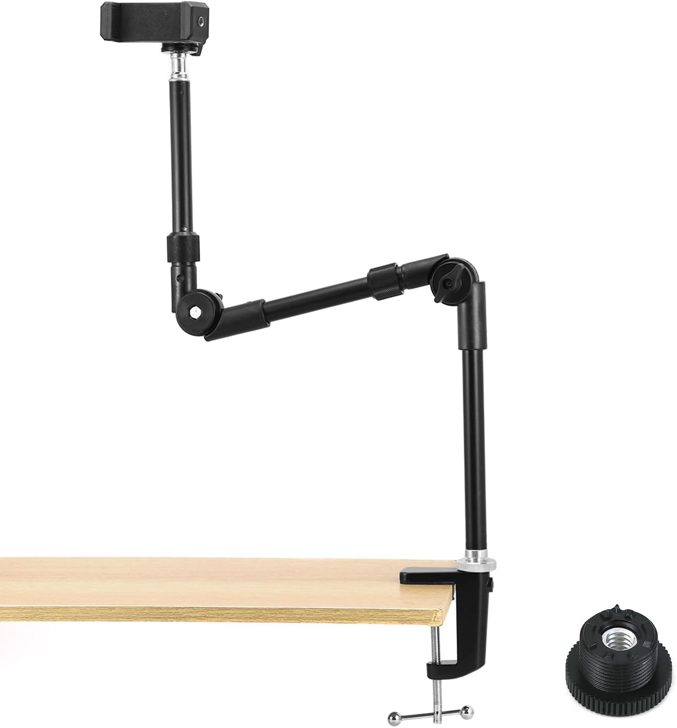 QWORK 25" 5/8" Webcam Stand Camera Mount with Phone Holder, Gooseneck Camera Stand Desk Clamp & Screw for Action