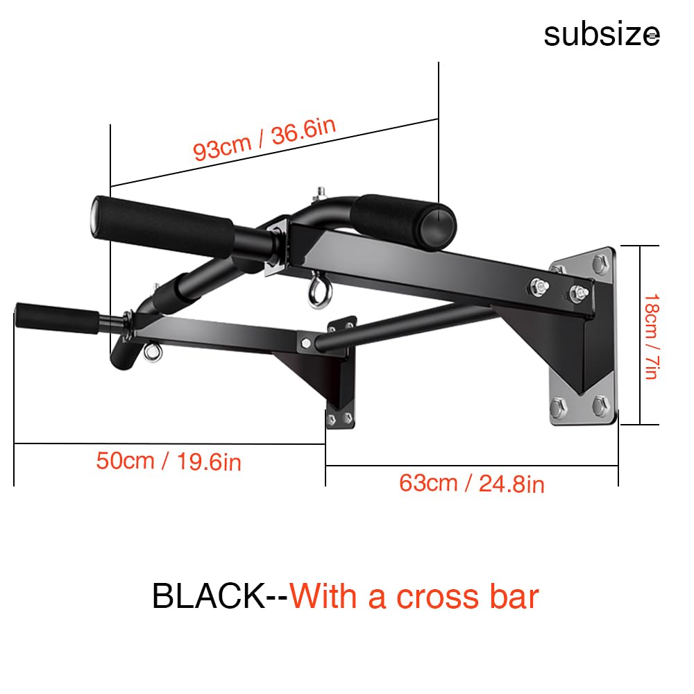Wall Mounted Pull Up Bar – Drill Installation, Home Gym Equipment for Indoor Fitness, Chin-Up Bar for Strength Training, Spine Stretching & Inverted Workouts