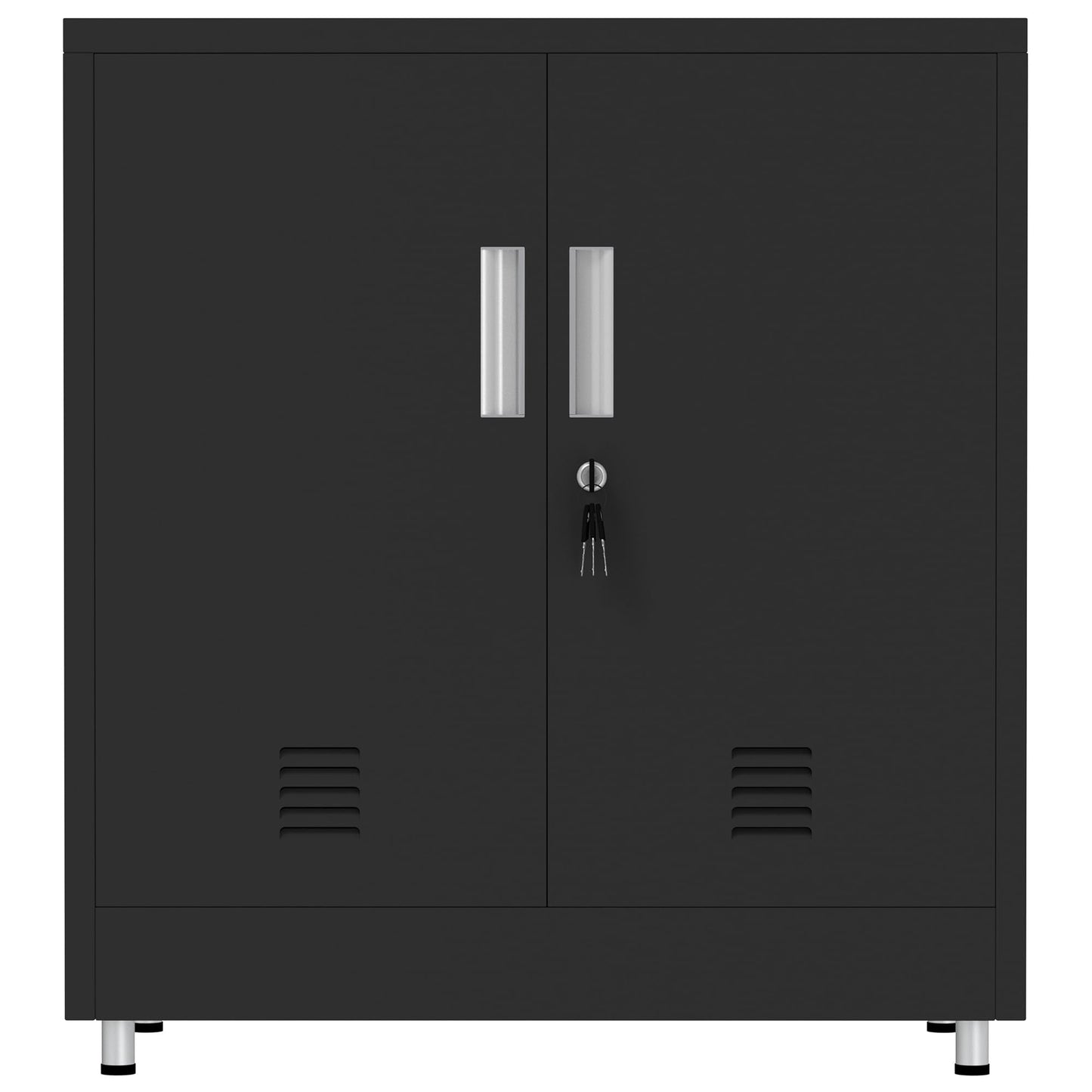 JINKUR Metal Storage Cabinet with Locking Doors and Adjustable Shelf, Small Lockable Sideboard Buffet Cabinet for Home, Office, Entryway, Hallway, Living Room, Kitchen and Dining Room (Black)