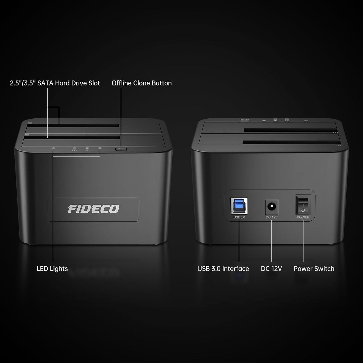 FIDECO 2.5 3.5 inch 3.0 External Hard Drive Docking Station, Hard Drive Dock for and SATA HDD SSD, HDD Docking Station