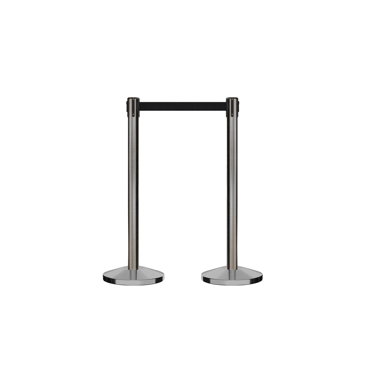 CCW Series RBB-100 - Set of 2 Stanchion Retractable Belt Barriers (11 Foot Belt, Black Belt with Satin Stainless Steel Post)