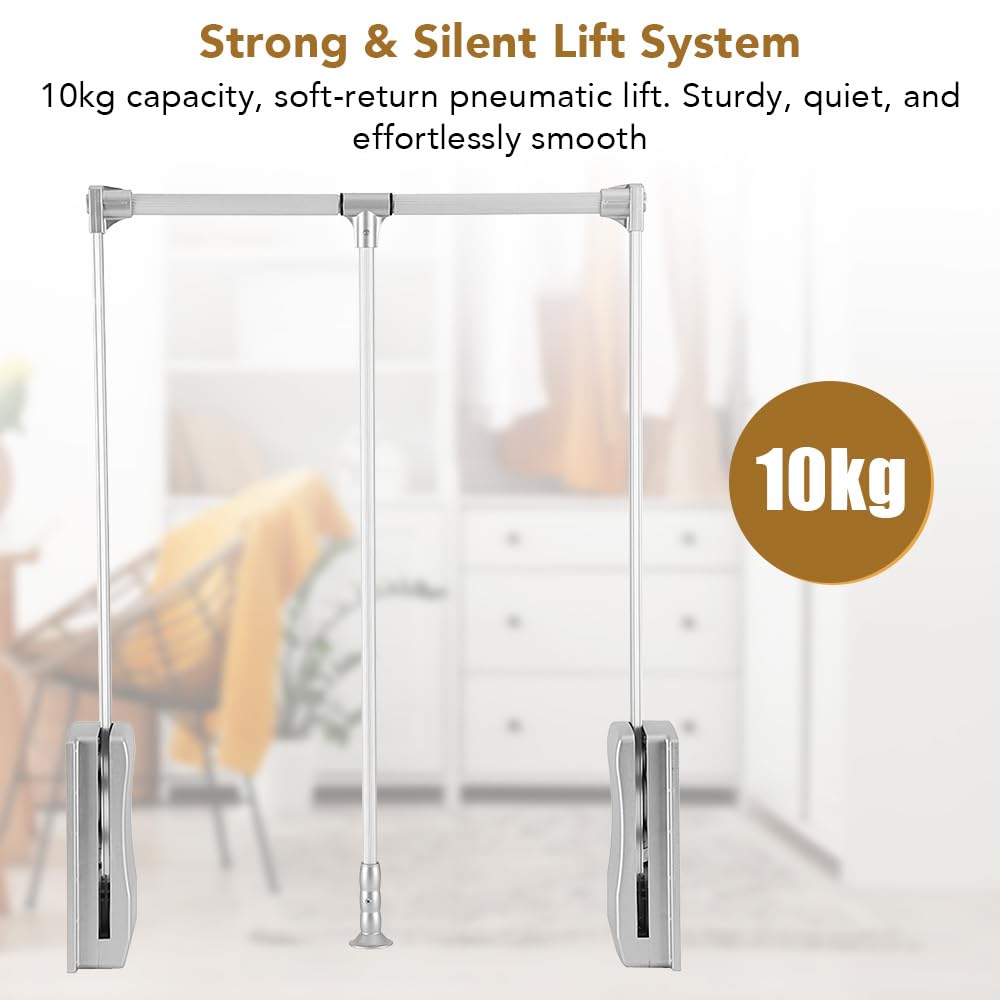 Greensen Adjustable Pull Down Closet Rod, Heavy Duty Aluminum Wardrobe Rail, Retractable Clothes Hanger Organizer, 32.7 to 45 Inches
