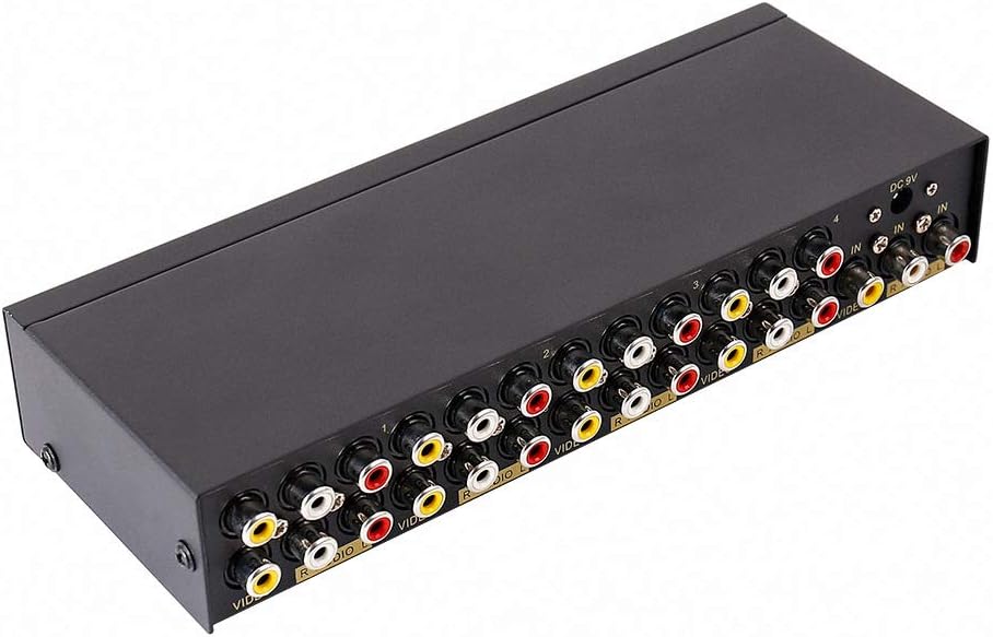 DTECH 8 3 1 8 Powered Way RCA Splitter Box in Out Composite Video Audio Distribution Duplicator with Power Adapter