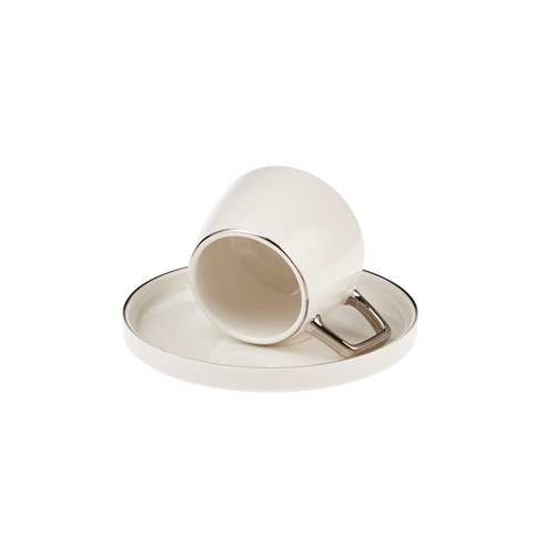 KARACA Saturn Platin Turkish Coffee Cup Set of 6, (12 Piece) White Cups with Saucers - 3.3 oz Small Porcelain Modern Set - Ideal for Serving Greek, Arabic Coffee & Espresso