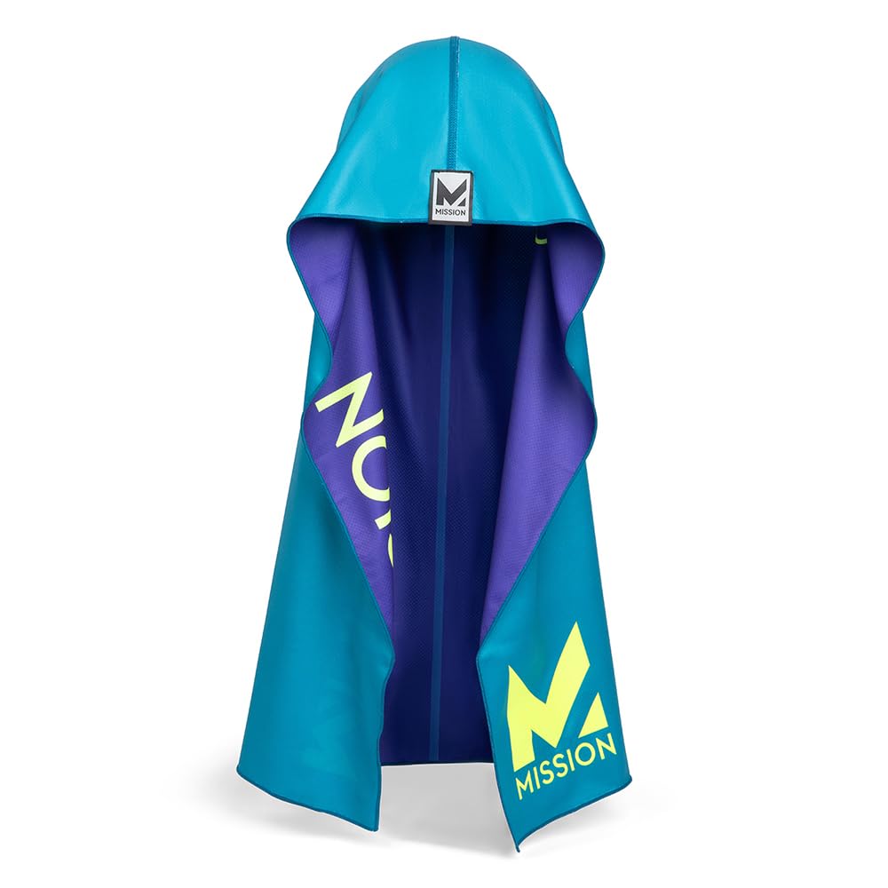 MISSION Reversible Cooling Hoodie Towel- Hood Towel, Cools Instantly When Wet, UPF 50 Sun Protection, Contours Your Head to Stay in Place, Great for Sports, Fitness, Gym (Teal Purple)