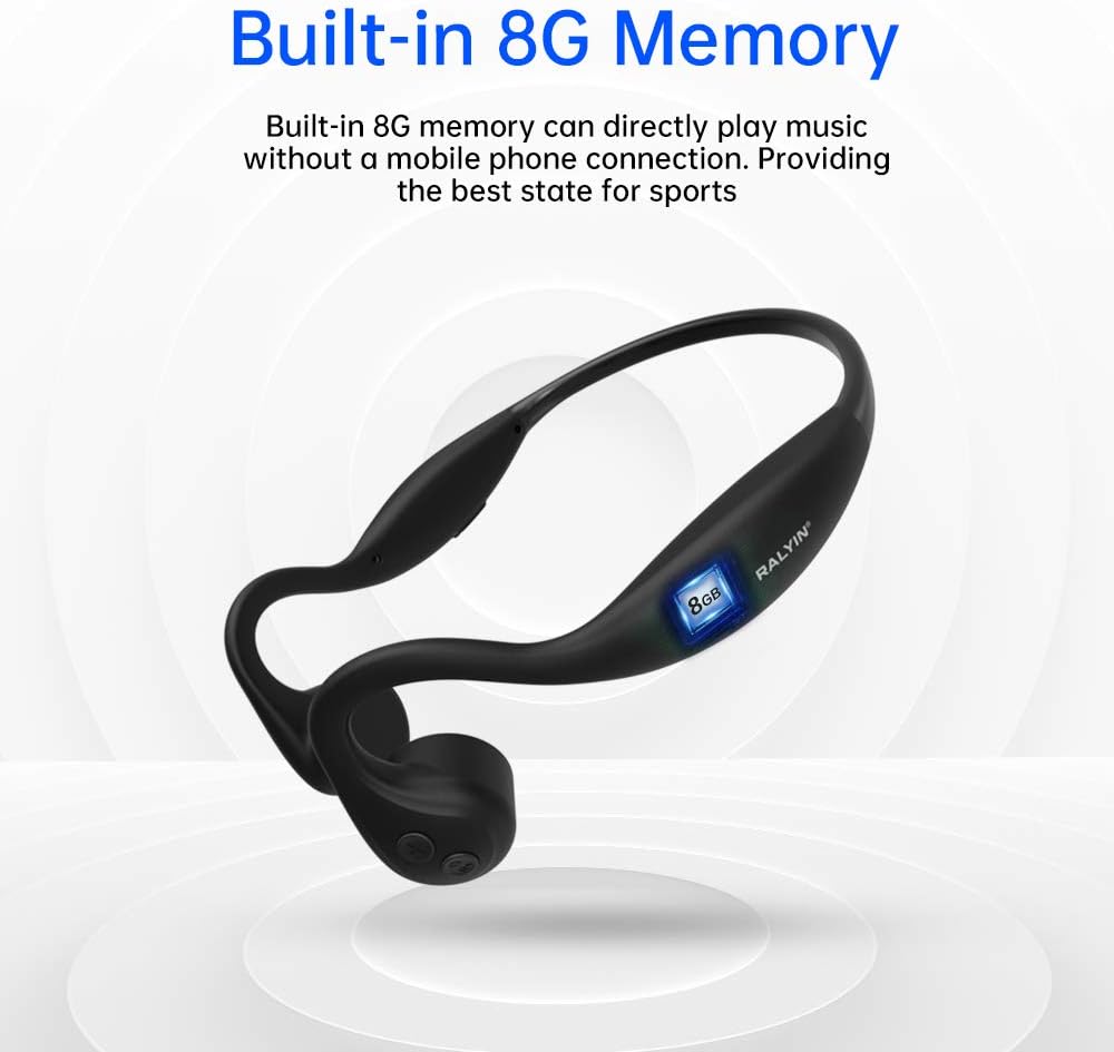 MP3 8G 5.3, Open Ear Headphones, Bone Conduction Headphones, Built-in Player Memory, Wireless Open Earphones Bluetooth