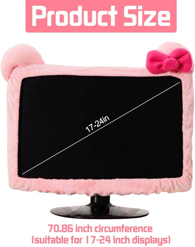 VIOKKO 2 (17 24 Inch) Pcs Kawaii Elastic Monitor Dust Cover - Cat Ear Furry Pink, Dustproof for PC, TV, Laptop