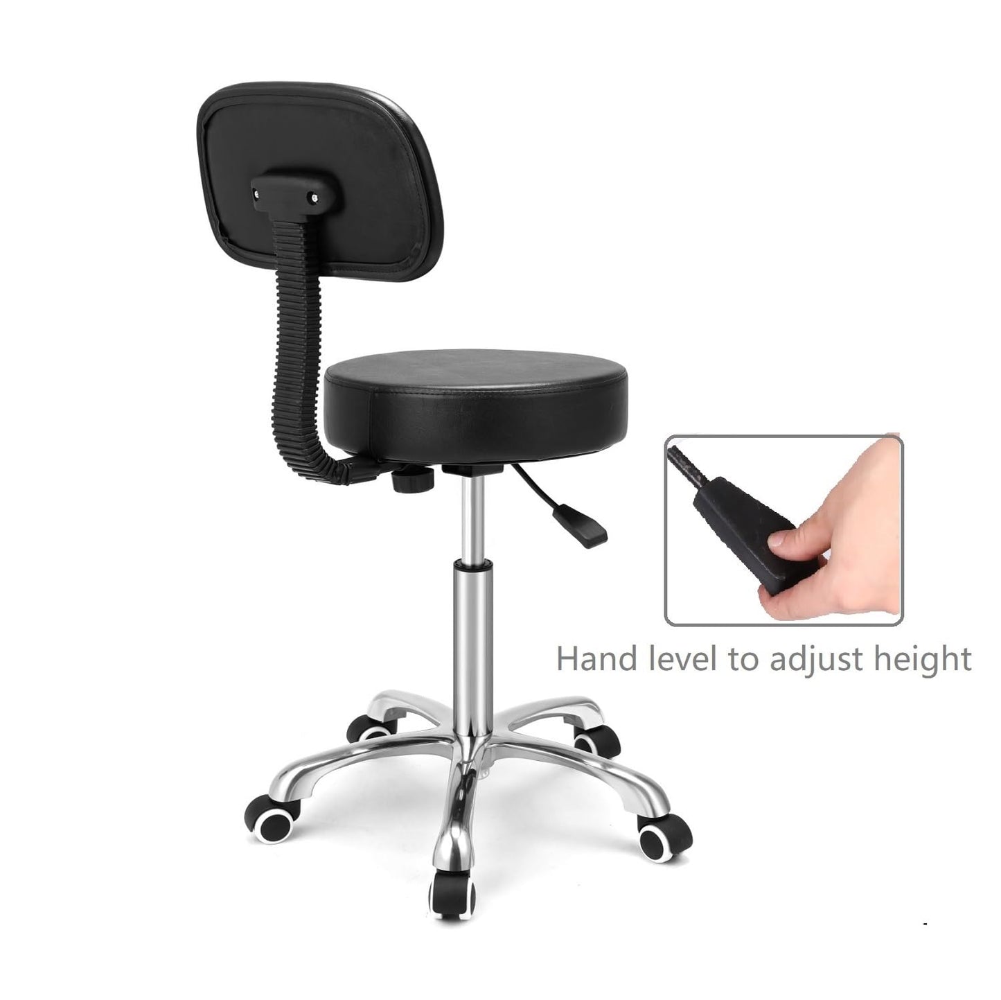 Kaleurrier Rolling Stools with Back Rest, Swivel Adjustable Heavy Duty Stool Chair for Hair Beauty Salon Kitchen Bar Counter Medical Barber Garage Shop Office Use - with Wheels(Black)