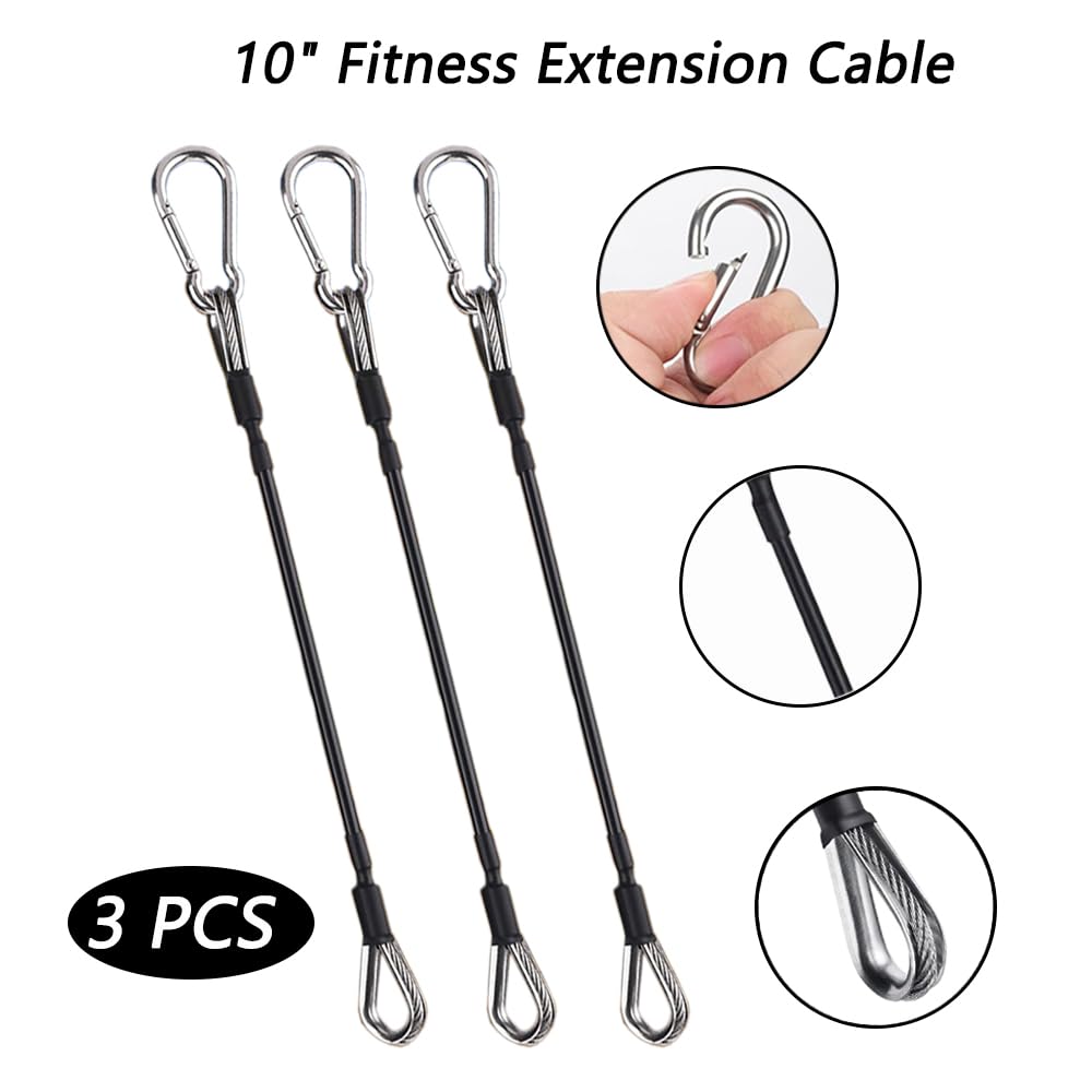 LOOEEL 3PCS Gym Cable Extension,Gym Extension Cable-Thick 0.2",Fitness Extension Rope Attachments Compatible Replacement Gym Cables Machine Extension for Tricep Pull Down,Leg Extensions Machine
