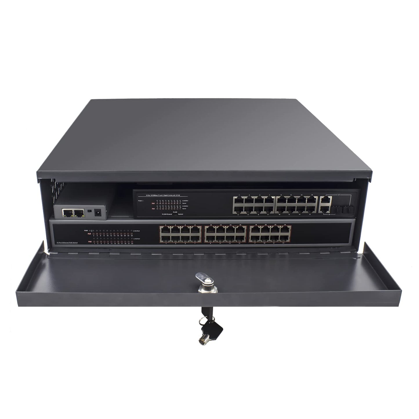 Heavy Duty 16-Gauge Steel DVR/NVR Lock Box with AC Fan – Secure Wall or Floor Mount Enclosure (18 x 18 x 5 in) – Includes Lock for Enhanced Security