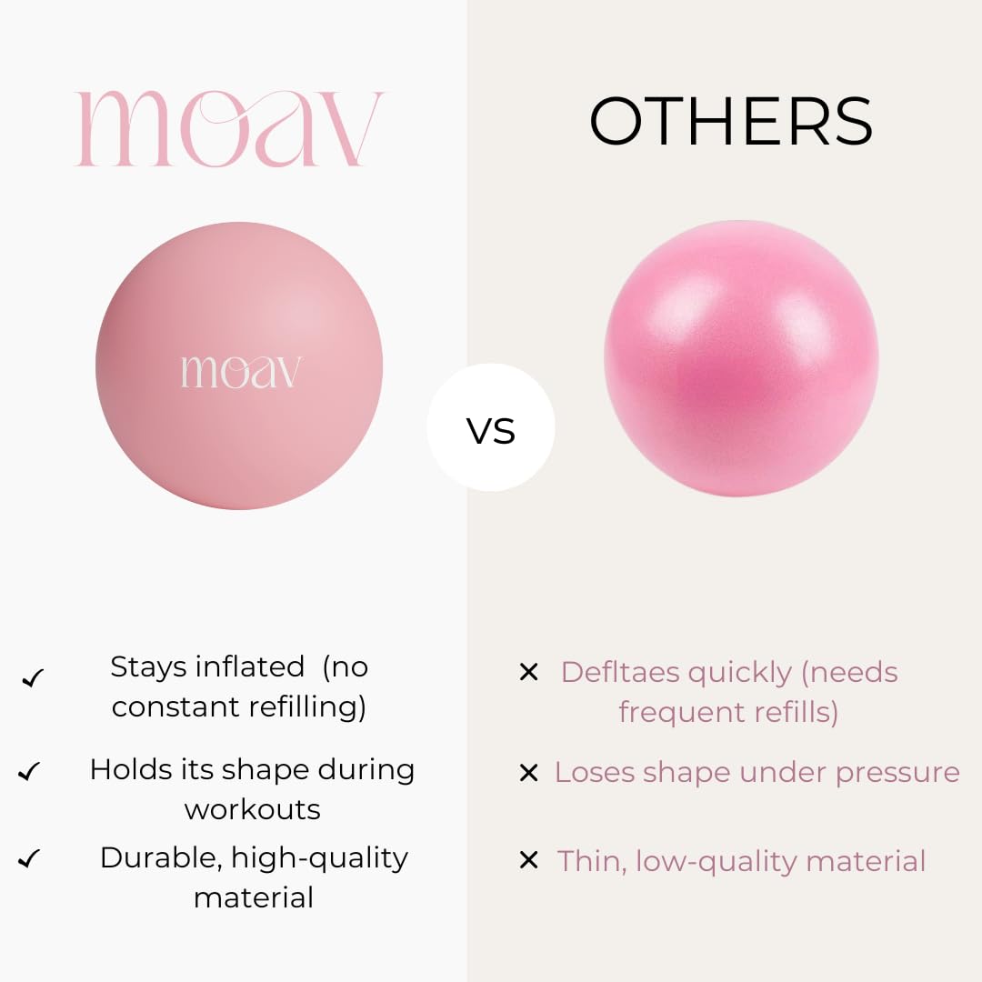 MOAV Premium Pilates Essentials Kit - 14" Ring with Cushioned Handles, Mini Ball with Pump, & 3 Durable Fabric Resistance Bands for Full Body Home Workouts (Rosè)