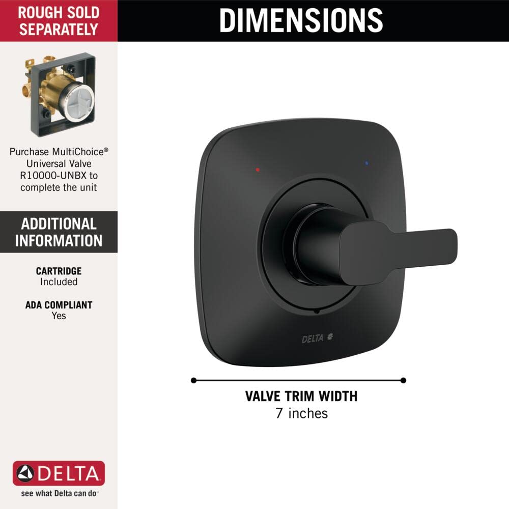 Delta Modern 14 Series Single-Function Valve Trim Kit, Matte Black Handle Set for Shower Faucet System, Matte Black T140339-BL-PP