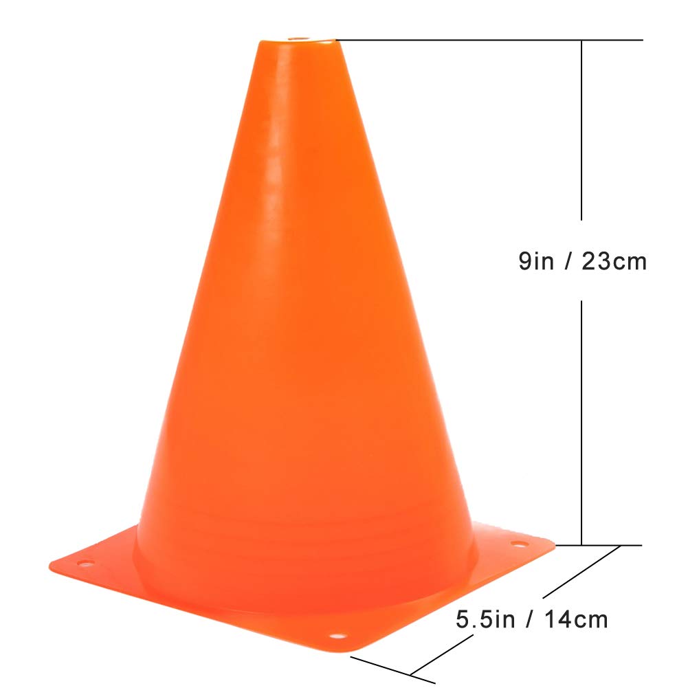 Fragraim 9 Inch Plastic Training Traffic Cones, Sport Cones, Agility Field Marker Cones for Soccer Basketball Football Drills Training, Outdoor Activity or Events - Set of 10, Orange