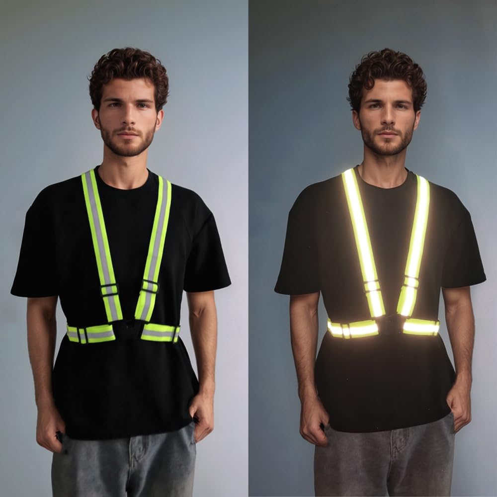 IDOU 1.5 IN Elastic High Visibility Reflective Safety Strap with 360° Silver Strips, Adjustable Hi Vis Night Running Vest for Cycling,Construction & Outdoor Activities (Yellow/XXL)