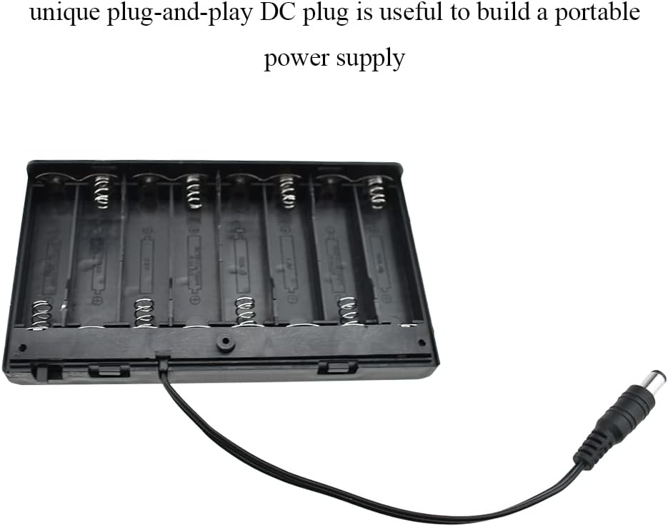 HAHIYO 12V 8x1.5V 2 AA Battery Holder with DC Plug Portable Supply Quick Swap Securely Lids On/Off Switch Plastic