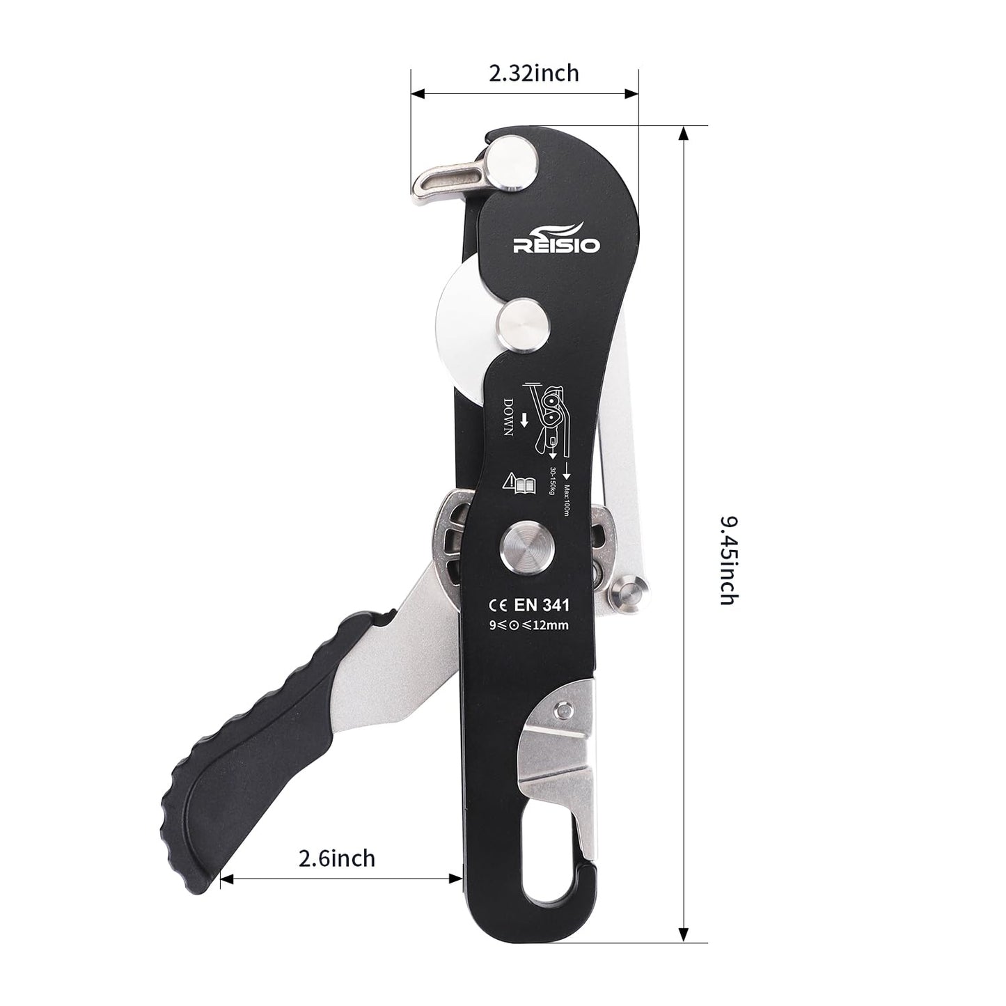 REISIO Climbing Stop Descender for 9-12mm,Self-Braking Self Locking Belay Device Rescue Equipment Hand Controls with Mountain Climbing Cave Rappelling Aerial Work Rescue Activities (Black)