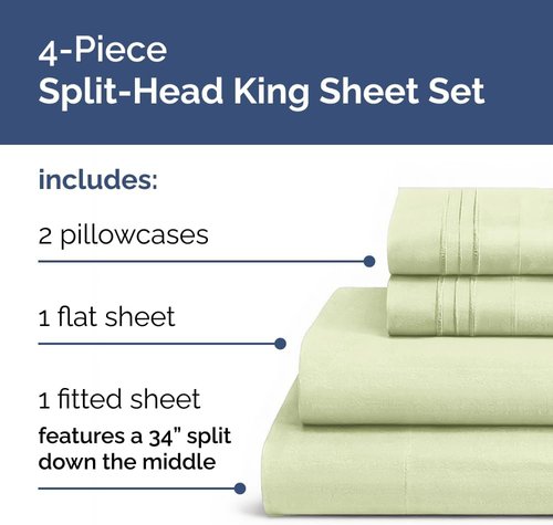 Flex Top Split Head King Sheet Set - Comfy Cooling Bed Sheets | Luxury Hotel Quality - Deep Pockets, Soft Light Sage Green