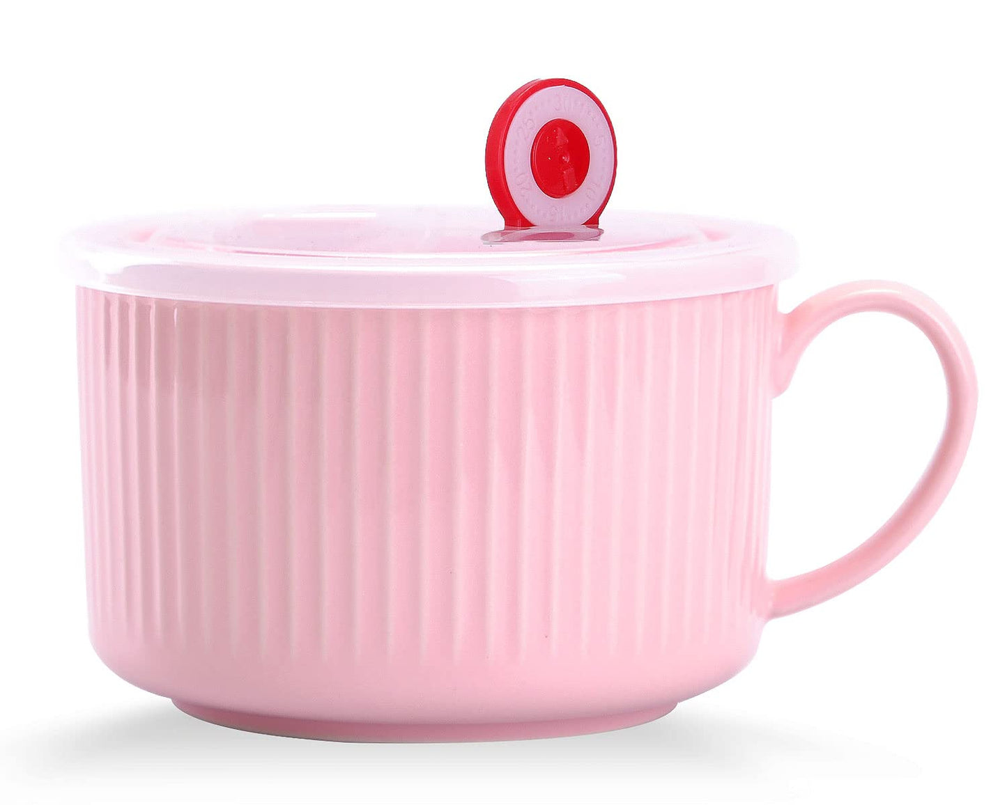WHJY 30oz Ceramic Bowl with Lid and Handle for Soup and Instant Noodles Mug, Modern Simple Style, with Heat Preservation Handle - Pink