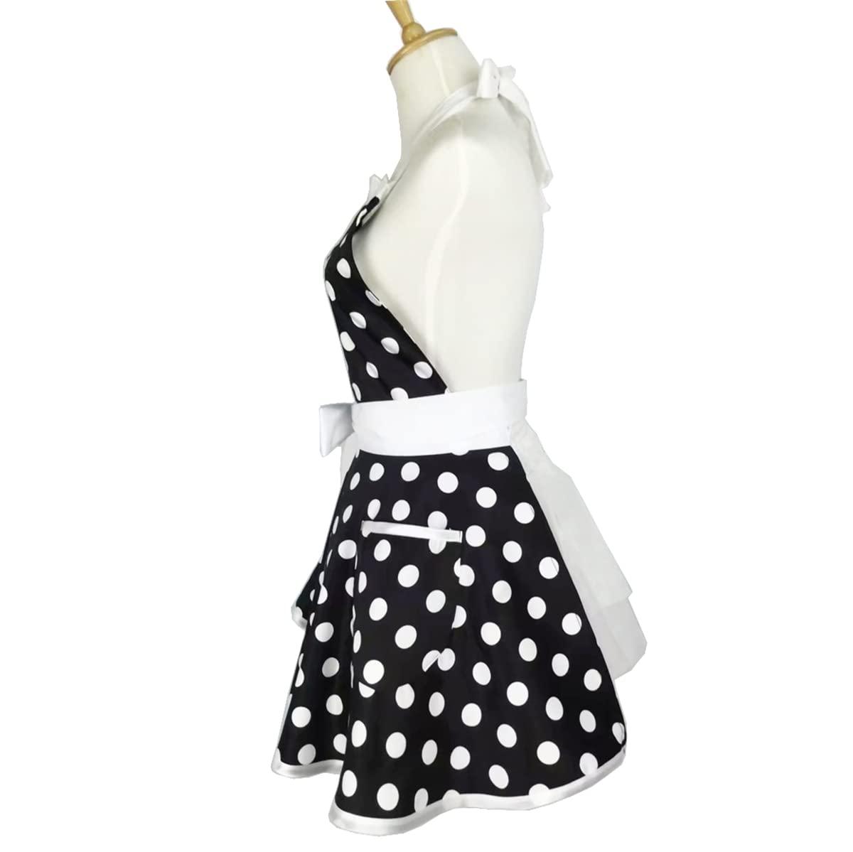 Hyzrz Lovely Sweetheart Retro Kitchen Aprons Woman Girl Cotton Polka Dot Cooking Salon Dress Pinafore Vintage Apron Mothers Gift (Black)