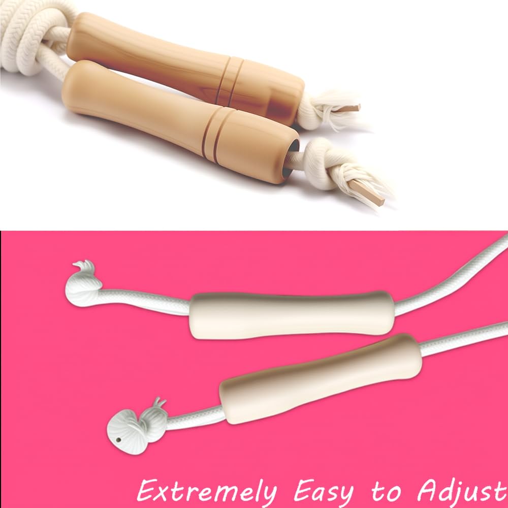 Homello Jump Rope for Kids - Wooden Handle - Adjustable Cotton Braided Fitness Skipping Rope for Toddler Fitness Workout Exercise Outdoor Activity (White)