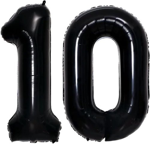 GOER Jumbo Number 10 Balloons - 42 Inch Black Foil Helium Balloons for 10th Birthday & Anniversary