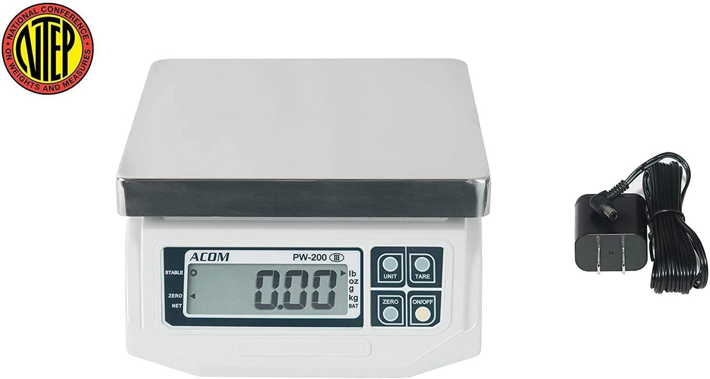 VisionTechShop ACOM APW-200 Digital Portion Control Scale, Lb/Oz/Kg/g Switchable, Low Profile Design, 60lb Capacity, 0.02lb Readability, Single Display, NTEP Legal for Trade COC #18-060A1