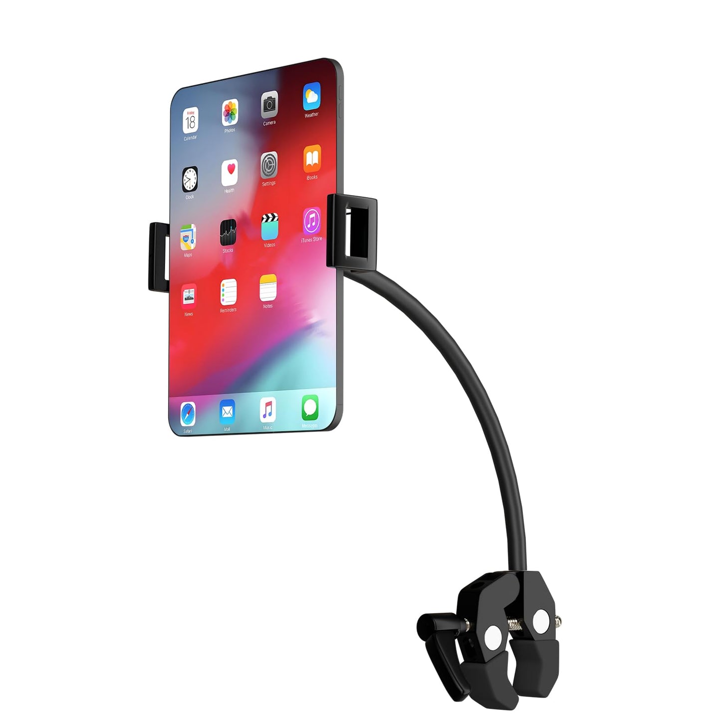 Gooseneck iPad Holder, 360° Adjustable iPad Holder for Treadmill with Super Strong Clamp, Tablet Mount for Stroller, Gym Bicycle, Spin Bike, Wheelchair, Mic Stand, Compatible with 4.7-13" Devices