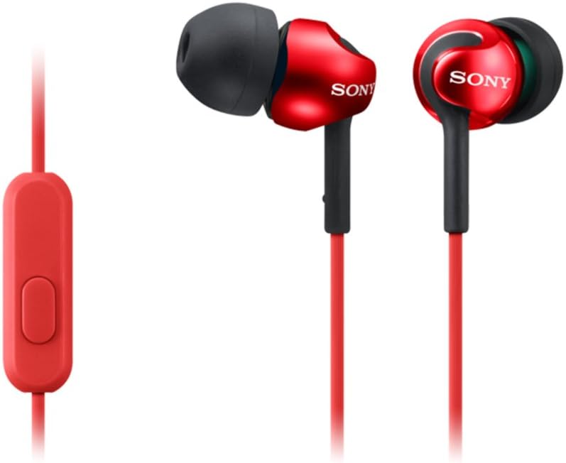 Sony In-Ear Deep Bass Earphones - Metallic Red with Mic & Control