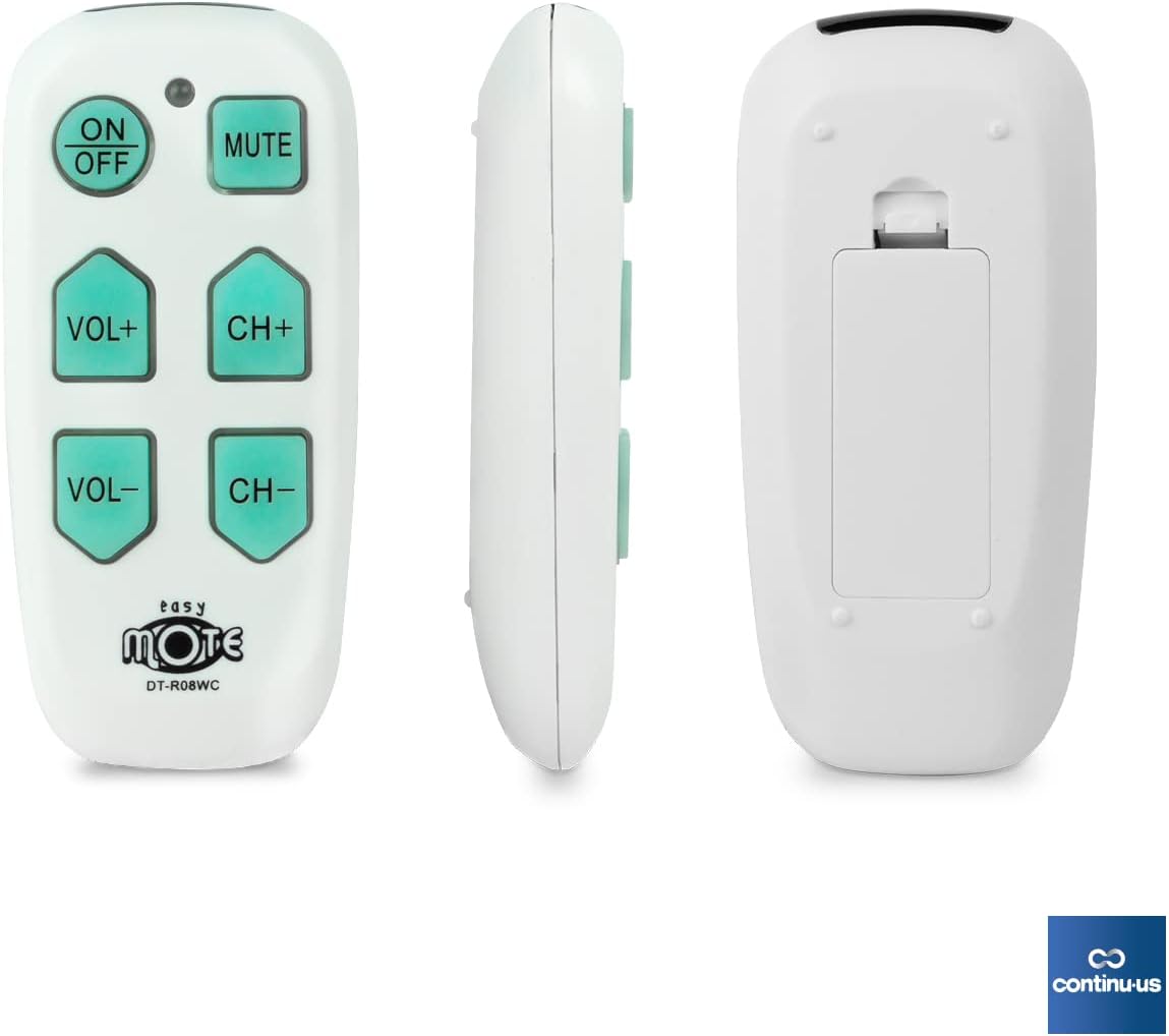 continuus DT-R08W. Universal Big Button TV Remote - EasyMote | Backlit, Easy Use, Smart, Learning Television & Cable