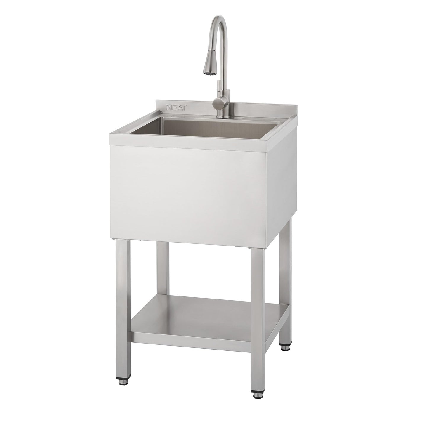NEAT by TRINITY EcoStorage Stainless Steel Utility Sink, Freestanding Single Bowl Utility Sink with Pull-Out Faucet for Garage, Laundry Room, Business, NSF Certified, 22"W x 22"D x 50"H (NHA-0328)