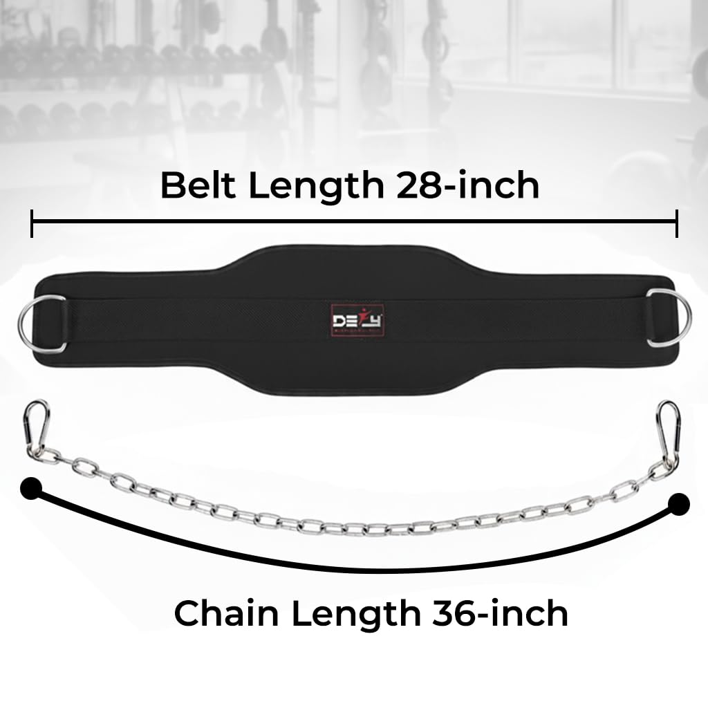 DEFY Dip Belt for Weight Lifting with 36" Steel Chain - 370 lbs weightlifting capacity - Neoprene Gym powerlifting belt for powerlifting & strength training for men & women