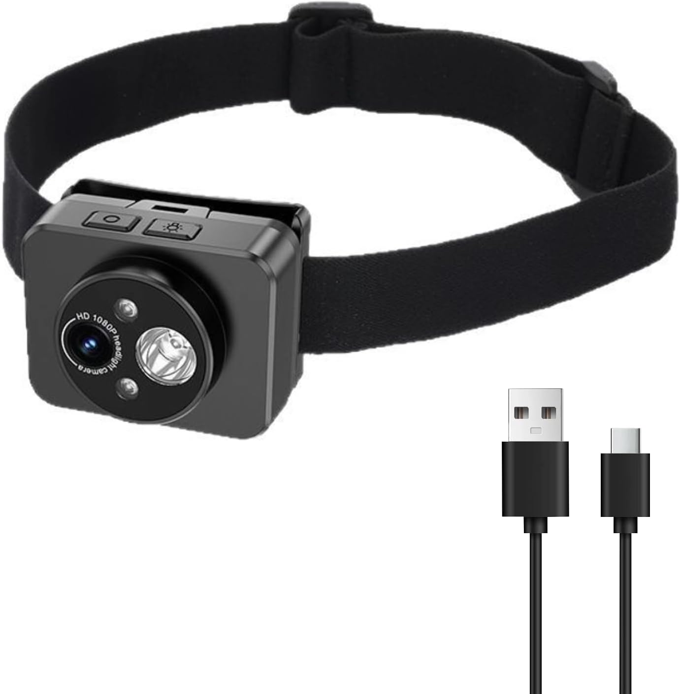 ciciglow 1080P 128GB Head Mounted Action Camera, Adjustable Angle Small Head Mounted Sports Camera, LED Headlamp