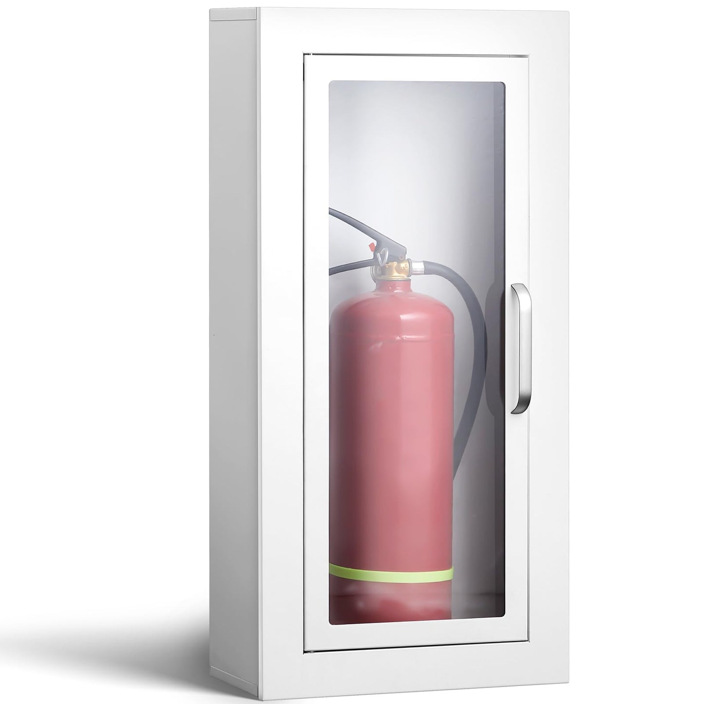 Zonon 1 Pcs 10lb Fire Extinguisher Cabinet Wall & Surface Mount 27 3/8 H x 13 7/8 W x 6 1/2 D White Steel Fire Extinguisher Box Wall Mount Extinguishers Case Holder with Handle for Outdoor Indoor
