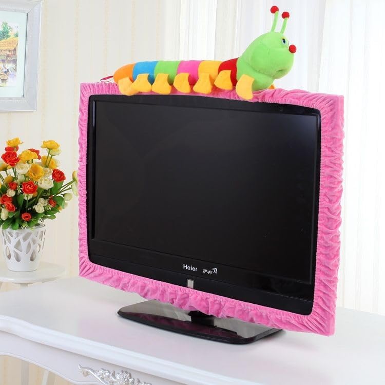 23"-27" Lovely Cute Caterpillar Computer Monitor Cover with Elastic, TV LCD Screen Monitor Decoration Dust Cover